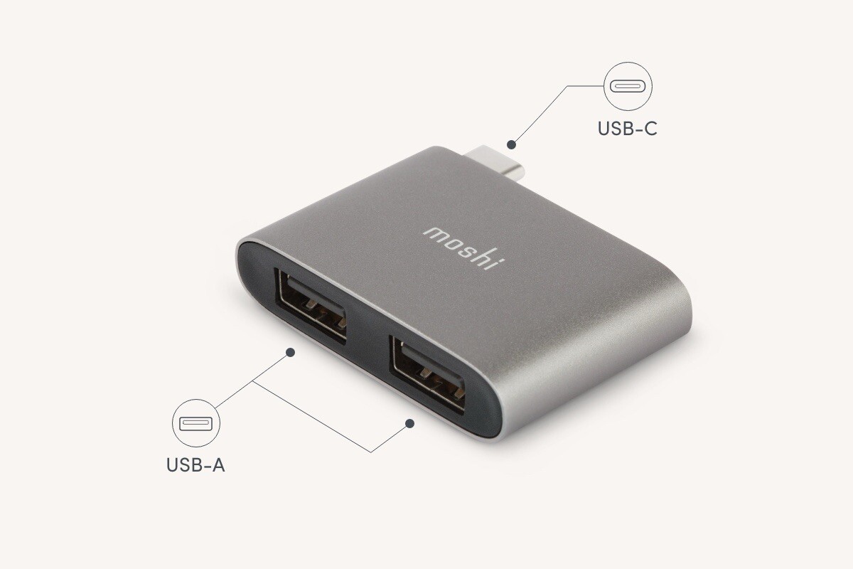 New MOSHI USB-C to Dual USB Adapter Dual USB-A Ports Camera Printer Ext Storage