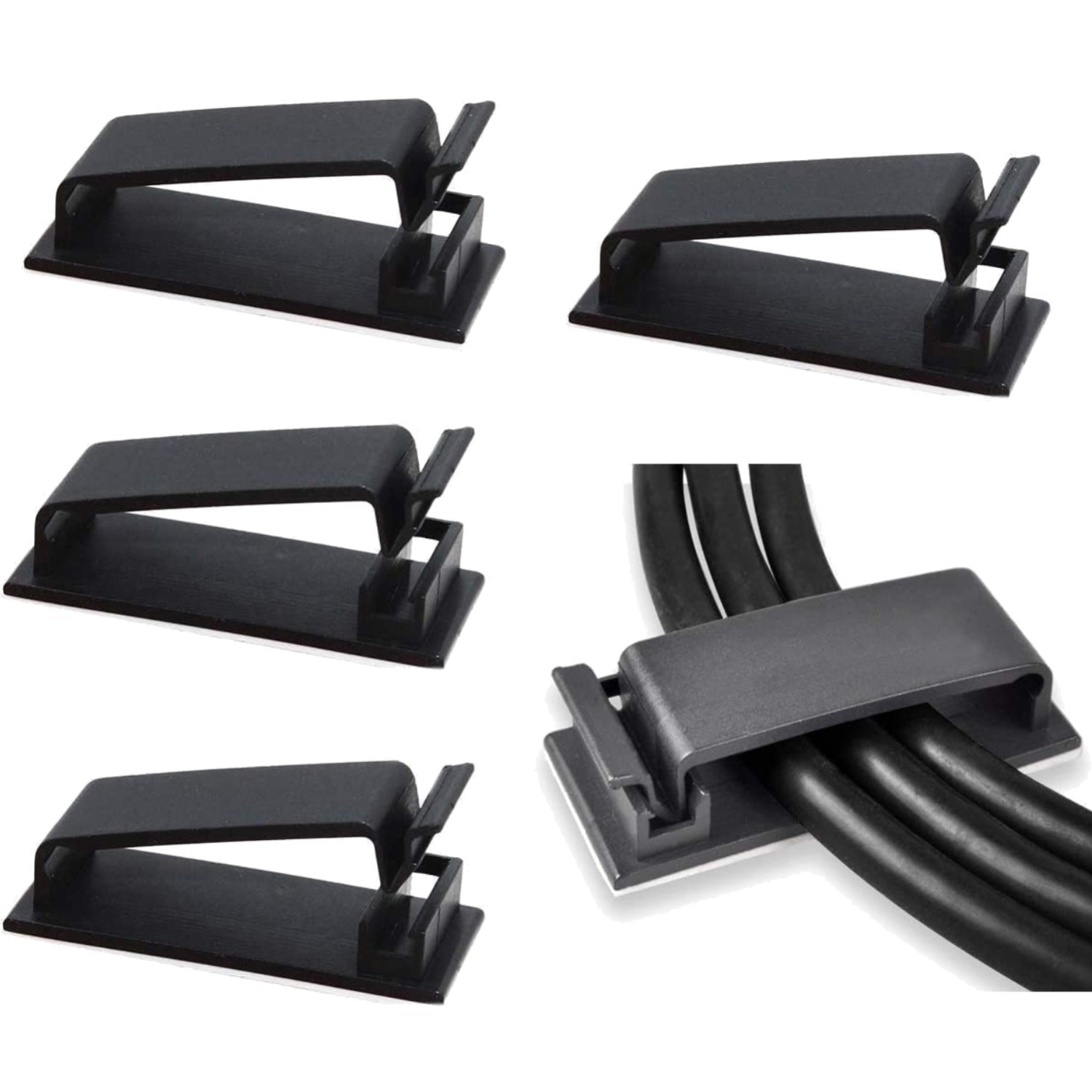 Sleek Black Cable Management Clips: 50 Self-Adhesive Organizers for All Surfaces
