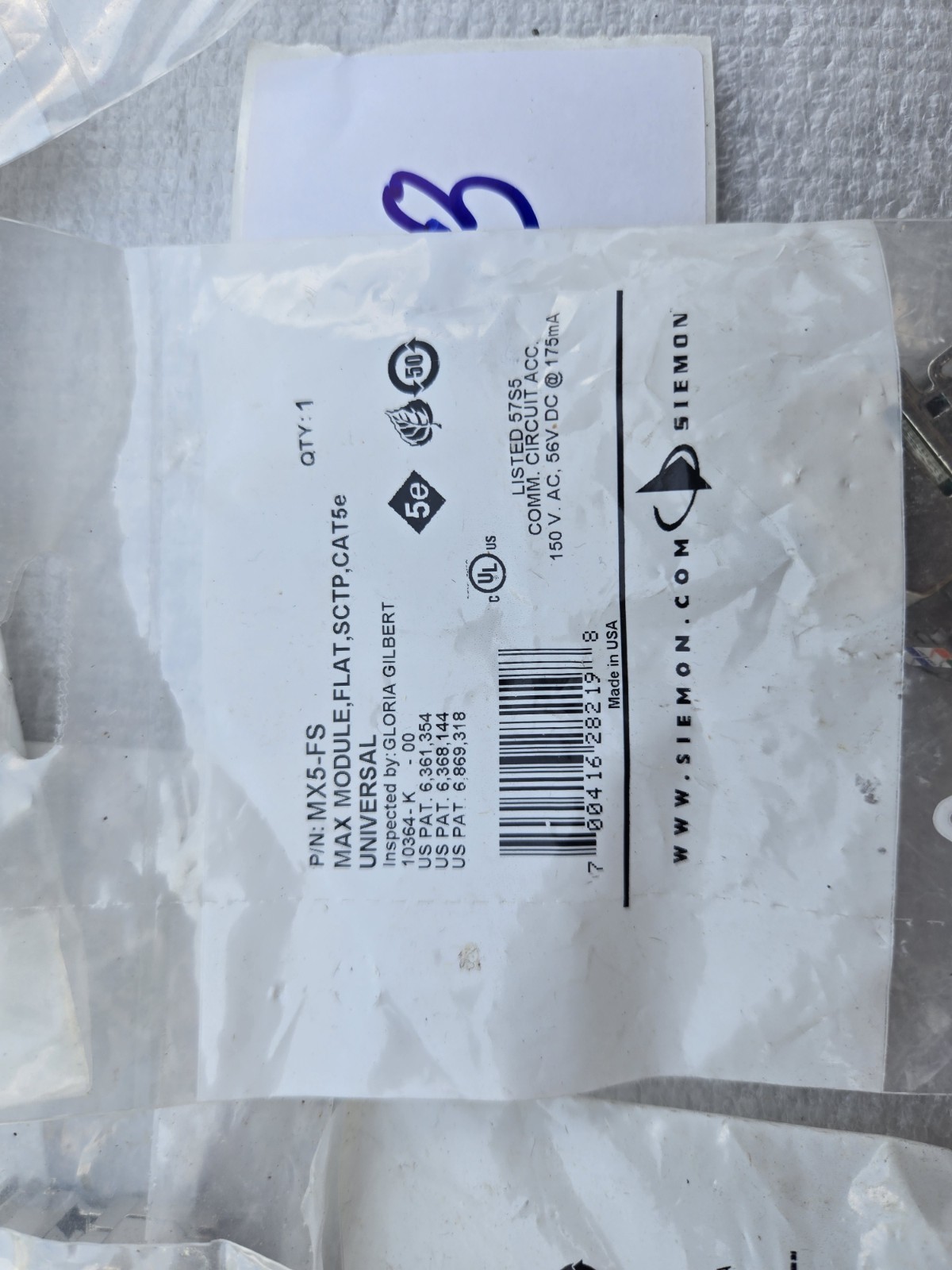Set Of 5x Siemon MX5-FS Modular Jack