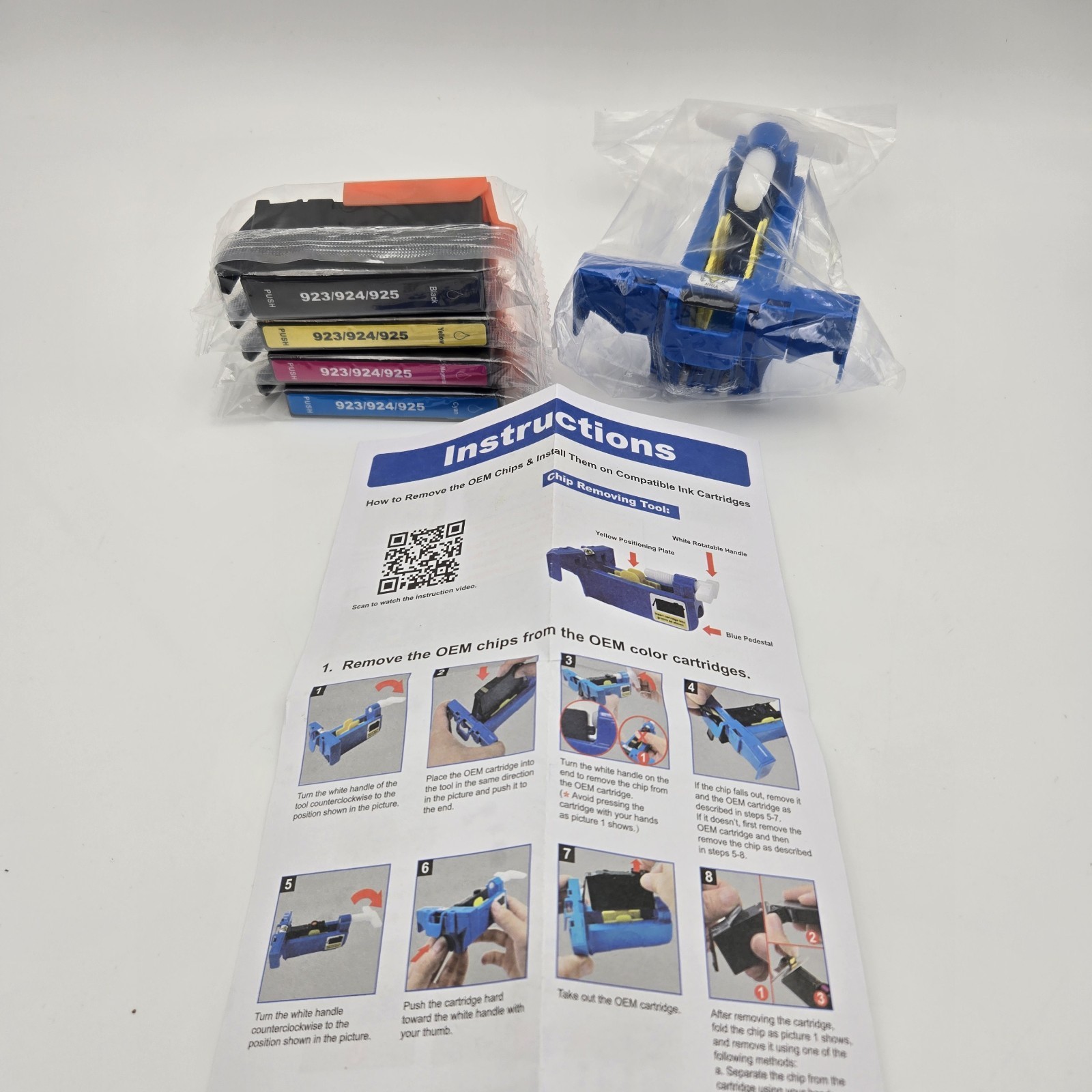 NEW HP Compatible 923 924 925 Ink Cartridge 4-PK & OEM Chip Removal Tool SEALED