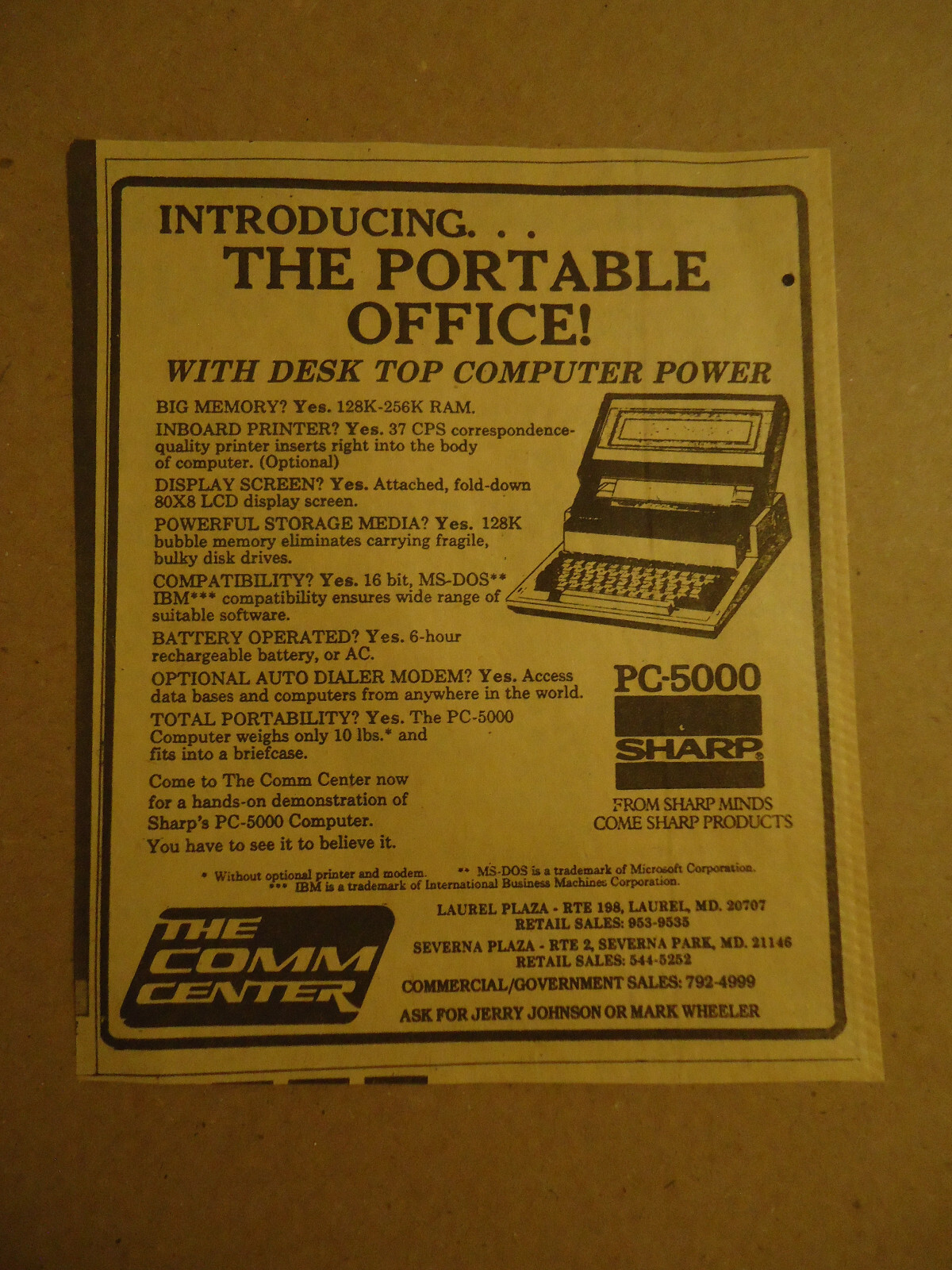 Sharp PC-5000 1984 ad