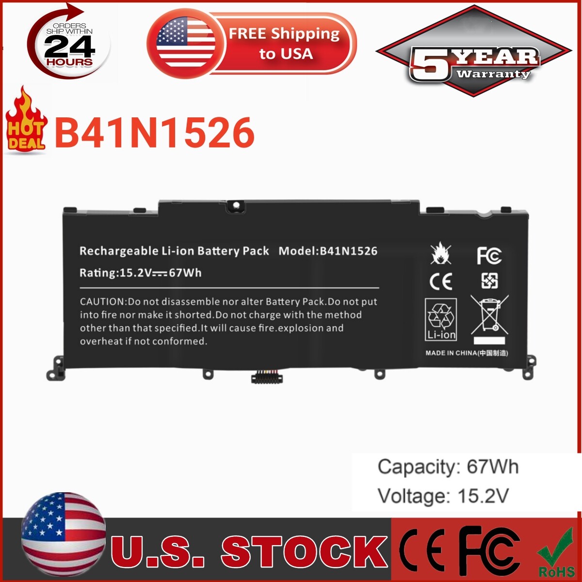 ✅B41N1526 Battery For Asus ROG Strix GL502 GL502V GL502VS DB71 GL502VM 67Wh