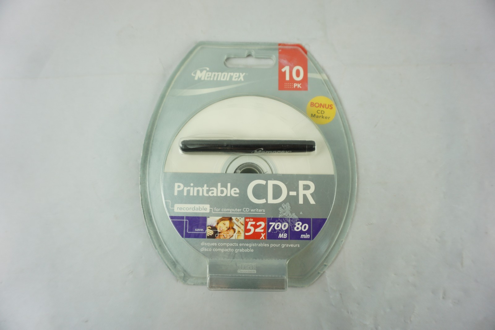 Memorex Printable CD-R 52x 700MB 80 Minute 10-Pack White Sealed with Pen NEW NIP
