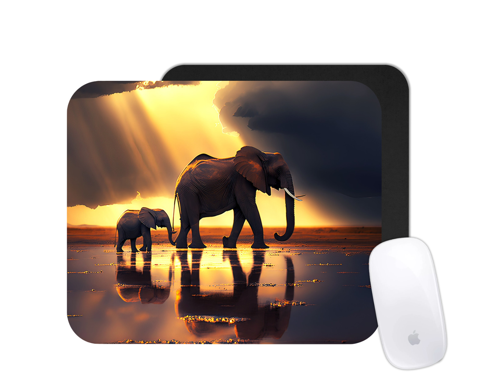 Elephant Mom & Baby Mouse Pad | Cute Animal Cartoon Desk Mat | Wildlife Gift