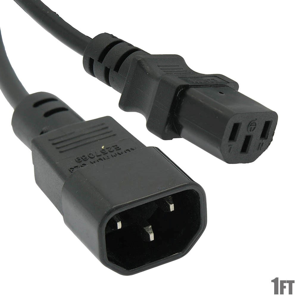 1ft 3 prong Female to Male Power Adapter Cable/Cord IEC-320 C13 to C14 125V 10A