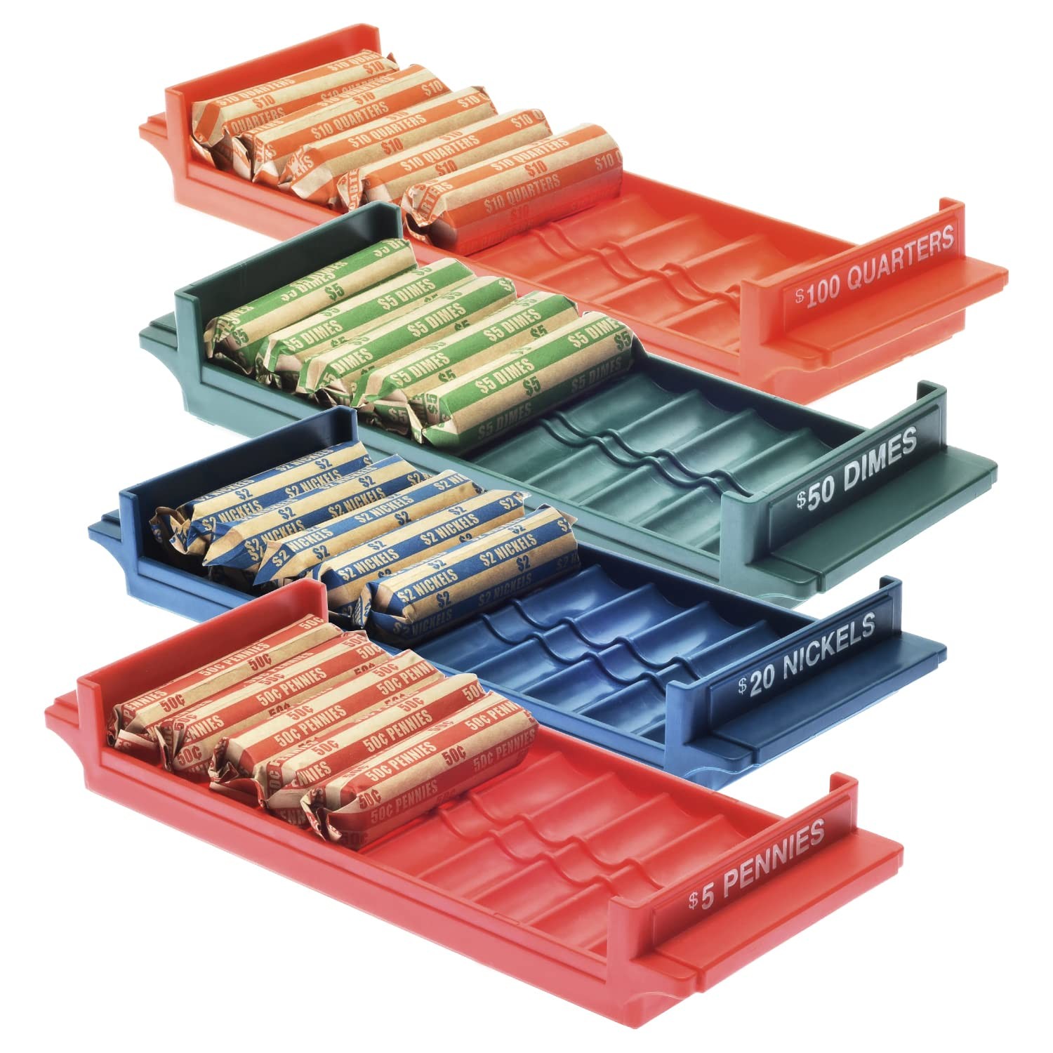 Coin Storage Organizer Tray Set 4 Trays Color Coded Nadex NCS8-1009 Led Rolled