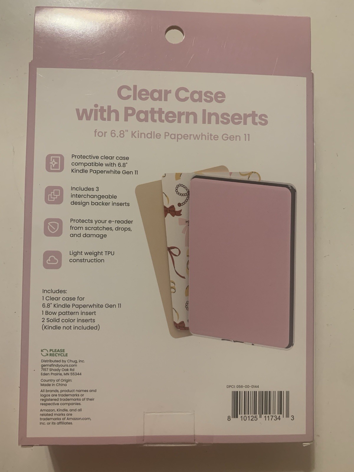 Clear Case +Pattern Inserts for 6.8” Kindle Paperwhite Gen 11 Pretty Pinks NIB