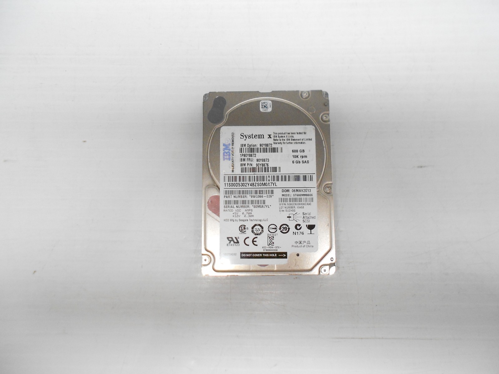 IBM system X 600GB 10K RPM SAS 6G 2.5'' Hard Drive 90Y8872 90Y8873 90Y8876