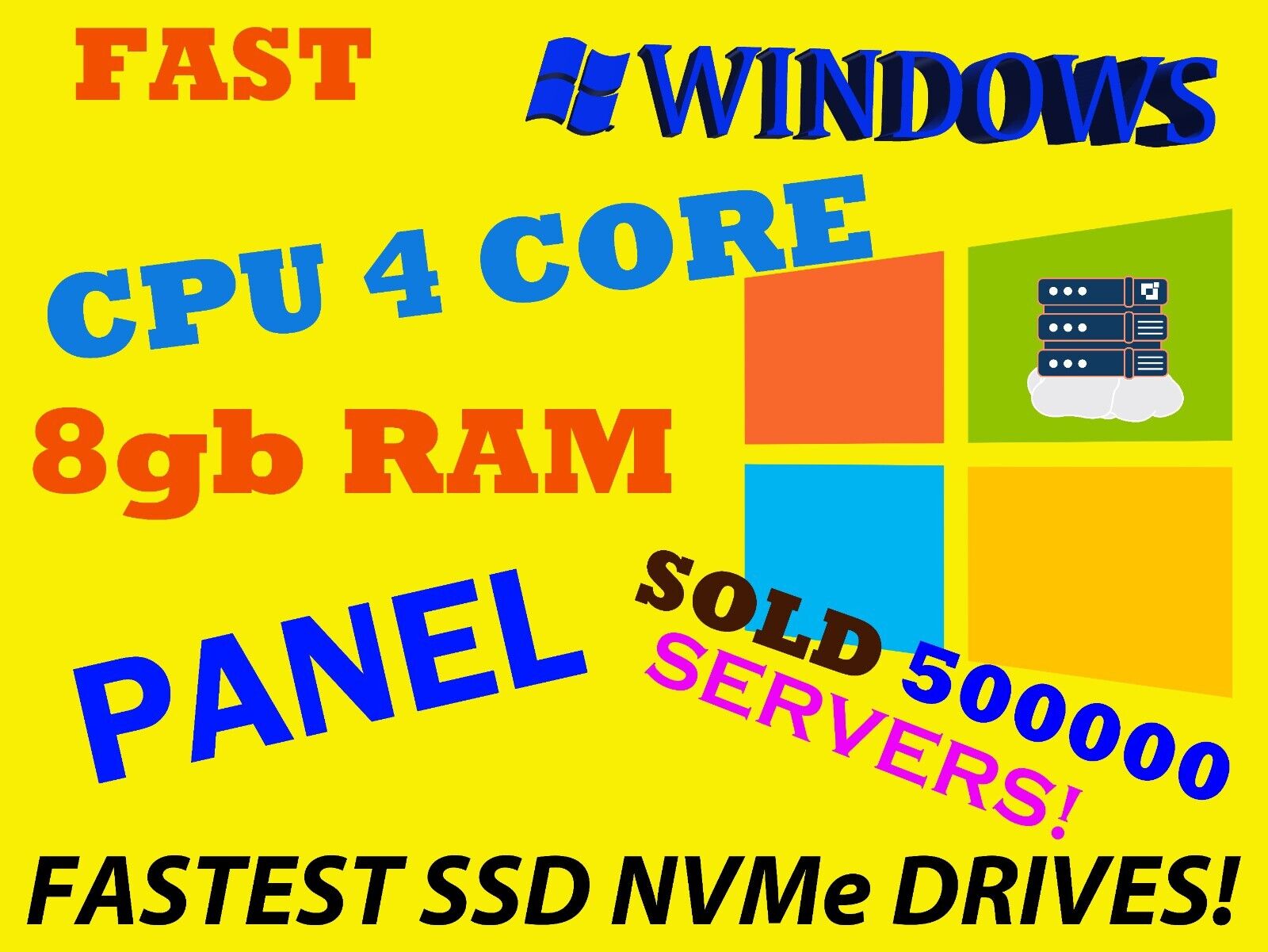 Windows RDP Server / Windows VPS Hosting - 100GB - RAM DDR4 + FAST SSD