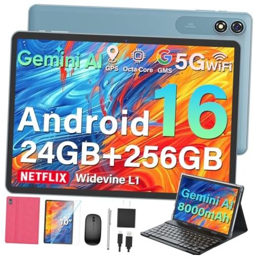 2026 Upgraded Android 16 Tablet, 10 inch Tablet with Keyboard () Pink