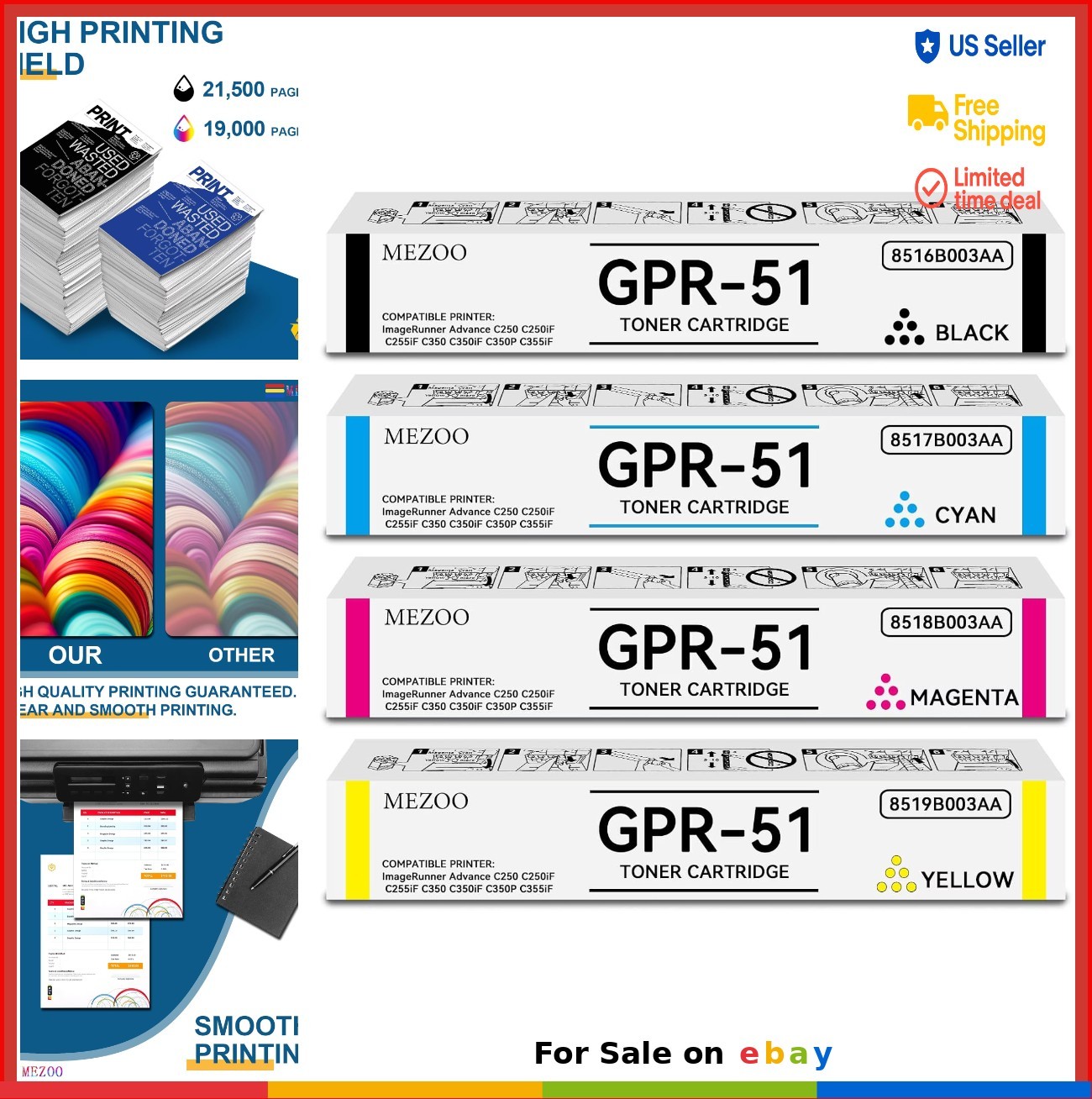 Toner Cartridge High Capacity Replacement 4 Pack Black Cyan Magenta Yellow