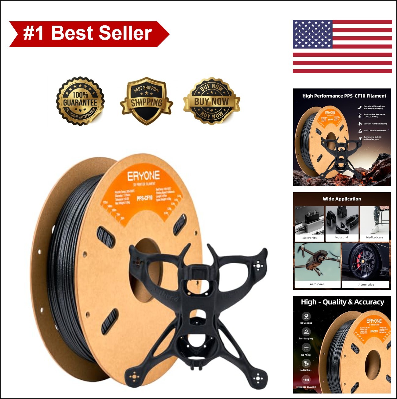 3D Printer Filament PPS CF 1.75mm Carbon Fiber Reinforced High Heat Resistant