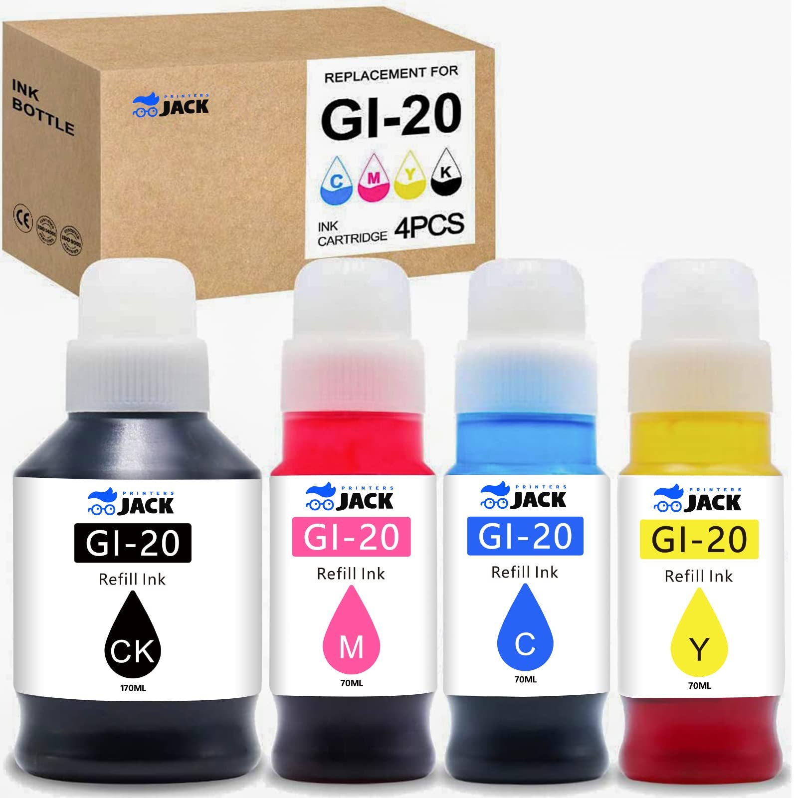 Printers Jack Compatible Canon GI20 GI20 Refill Ink Bottles Kit for Canon PIX...