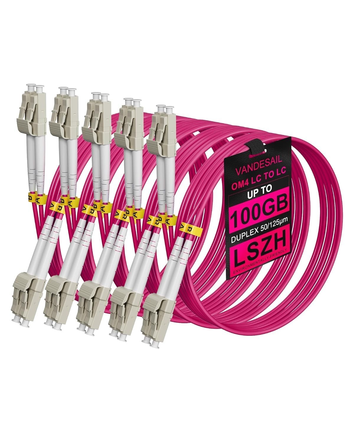 VANDESAIL OM4 LC LC Multimode Fiber Patch Cable, 4M(13.1FT), 5 Pack