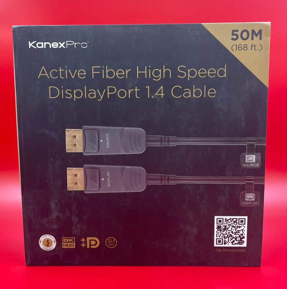 KanexPro Active Fiber DisplayPort 1.4 Cable 50 meters CBL-DP14AOC50M ✅❤️️✅❤️️NEW