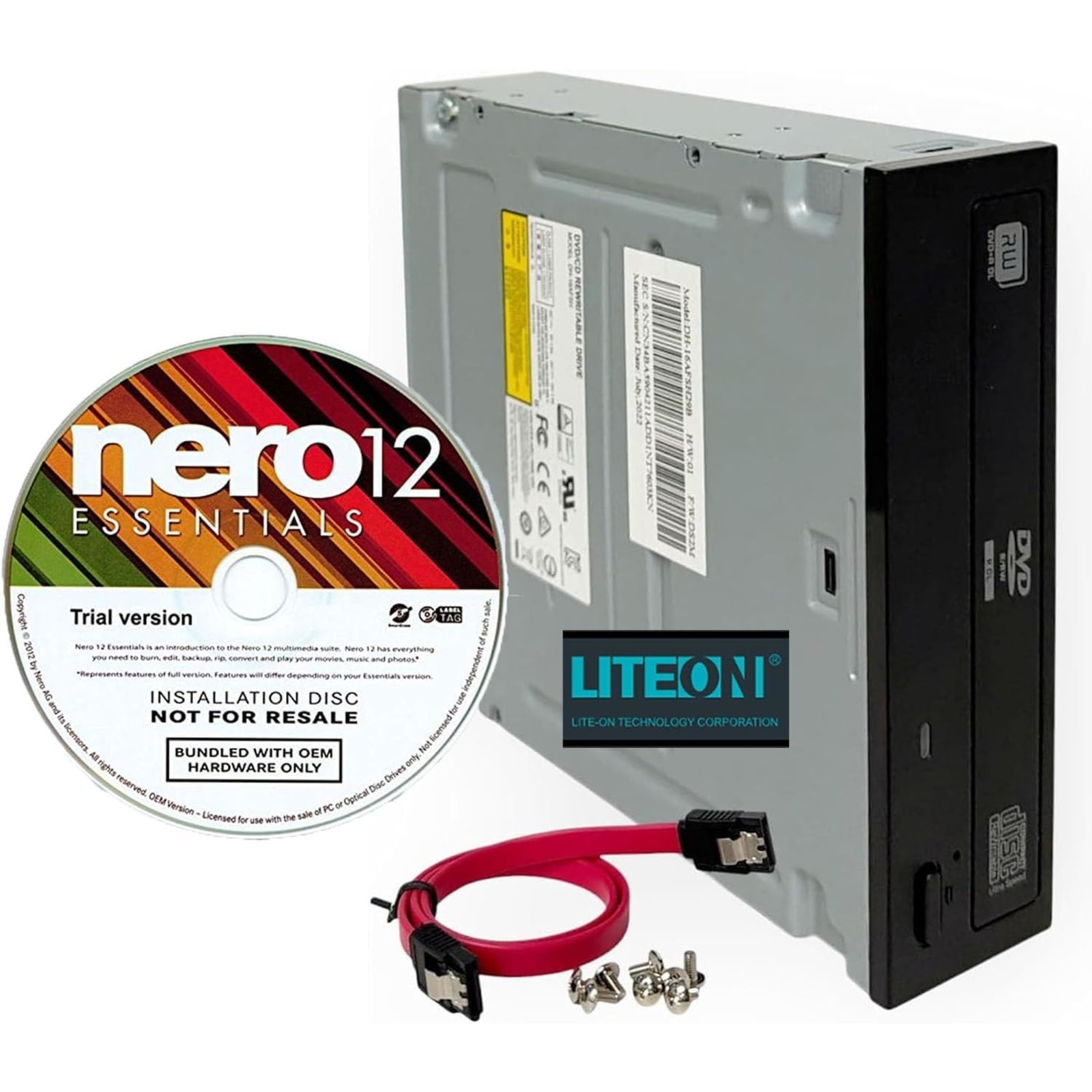 Lite-On 24X SATA DVD/CD Writer 5.25" Internal Drive Black IHAS124-14 Cable Kit
