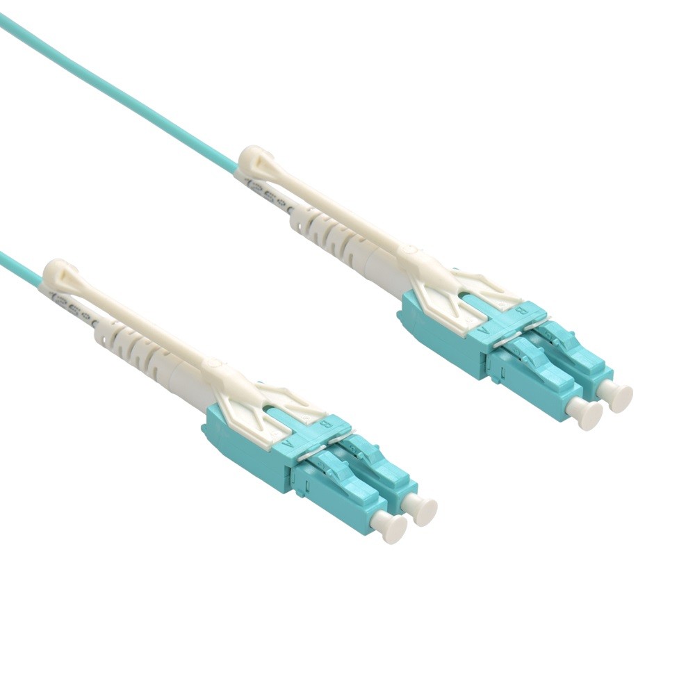 15 Pack of 10m Uniboot LC/UPC-LC/UPC OM4 Multimode Duplex Aqua Fiber Optic Patch