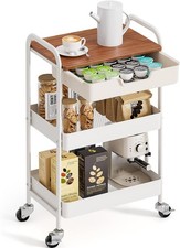 Rolling Cart 3 Tier Metal Utility Storage Drawer Locking Wheels White TOOLF Desk picture