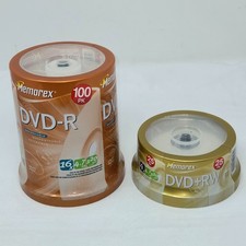 LOT OF 2 MEMOREX DVD-R 16X 100 PK & DVD+RW 4X 25 PK 4.7GB 120 MIN NEW SEALED picture