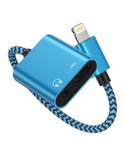 iPhone Headphone Adapter with Charge 2-in-1 Lightning to 3.5mm Female Blue picture
