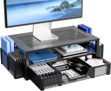 Simple Trending Monitor Stand with Drawer, 2-Tier Laptop Stand, Black | Desk Org picture