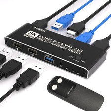 KVM Switch HDMI 2 in 1 Out for 1 Monitor 2 Computers USB 3.0 Hub with IR Remote picture