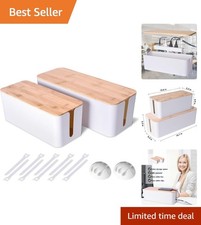 2 Pack Wooden Style Cable Management Box Set - Safe & Elegant Cord Organizers picture