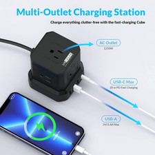 BLACK - UNCAGED ERGONOMICS CUBE SURGE PROTECTOR POWER STRIP WITH USB PORTS picture