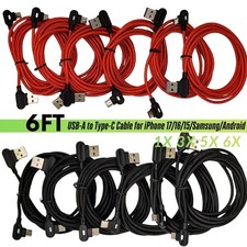 1-6PACK 6FT 90 Degree Angle Type C USB-A Fast Charger Cable Quick Charging Cord picture