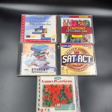 Vintage PC CD-ROM Software Lot Compton's Encyclopedia Kaplan SAT ACT Garden picture