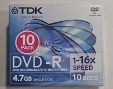 TDK DVD-R 4.7GB 16x Speed Single Sided Recordable Discs - 10 Pack Sealed picture