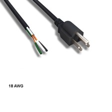 KNTK 6 ft 18 AWG AC Power Cable Cord NEMA 5-15P to ROJ Pigtail 3 Wires 15A/125V picture