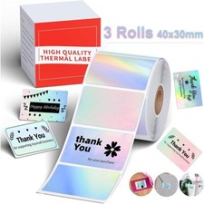3Rolls 40x30mm Holographic Waterproof Sticker Paper for Phomemo M110/M220/M150 picture
