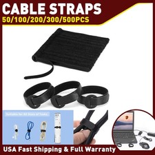 100Pcs Cable Straps Black Wire Hook Cord Loop Ties Reusable Fastening Organizer picture