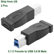 2x USB Type C Female to USB B 3.0 Male Adapter 5Gbps Hard Driver Printer Scanner picture