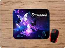 GLOWING NIGHT BUTTERFLIES MONOGRAM W/ NAME CUSTOM MOUSE PAD MAT SCHOOL PC GAMING picture