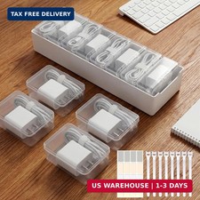 8 Individual Cable Organizer Boxes With Base, Cord Storage Organizer With Labels picture