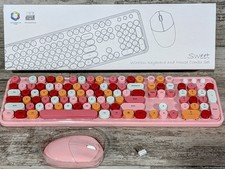 Pink Wireless 2.4G Keyboard Mouse Set Full Size Removable Keys Mixed Pink Sweet  picture