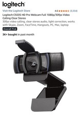Logitech C920S Full HD Pro Webcam, 1080p/30fps Video Calling, Clear Stereo picture