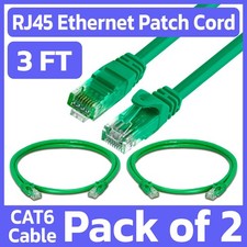 2 Pack 3 FT Cat6 Patch Cord Green RJ45 LAN Ethernet Cable Network Internet Cord picture