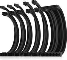 AsiaHorse 16AWG Pro Power Supply Sleeved Cable Extension 6 Piece Kit, Black/Gray picture