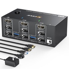 KVM Switch 3 Monitors 2 Computers, HDMI + DisplayPort KVM Switcher 8K30Hz/4k1... picture