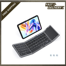 Foldable Bluetooth Wireless Keyboard with Touchpad, Gray, 3-Device Connection picture