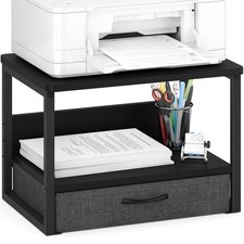 1 PC Printer Stand With Storage Drawer 2Tier Desktop Riser Under Desk Black picture