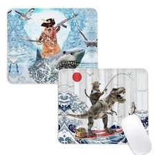 2pcs Dinosaur and Cat Square Mouse Pad with Non-Slip Rubber Base,Home Office Dec picture