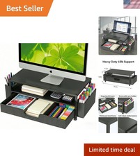 Ergonomic 2-Tier Monitor Stand with Drawer & Pen Holders - Black Elegance picture