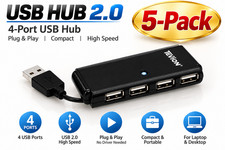 (5-Pack) Mini 4 Port USB 2.0 High Speed Hub 480 Mbps for PC Laptop Black picture