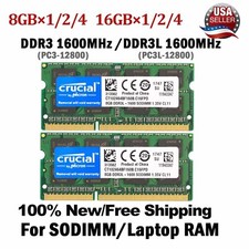 Crucial DDR3/DDR3L 16GB 1600MHz 32GB PC3/PC3L-12800 Laptop SODIMM Memory RAM Lot picture
