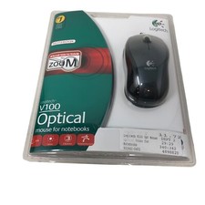 NIP Logitech V100 3-Button USB Optical Mouse Tilt Wheel Plus Zoom Black/Gray picture