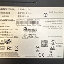 SonicWALL TZ270 Firewall VPN Device Model APL57-100 Serial 2CB8EDAD1F70 picture